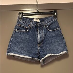 Agolde Blue Jean Shorts with Distressed Hem
